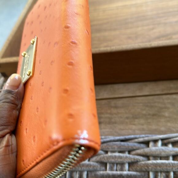 Michael Kors Orange Leather Ostrich Embossed Wallet - Picture 6 of 7